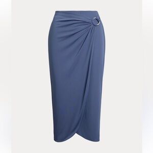 Ralph Lauren Ring Trim Stretch Blue Jersey Midi Skirt Size S